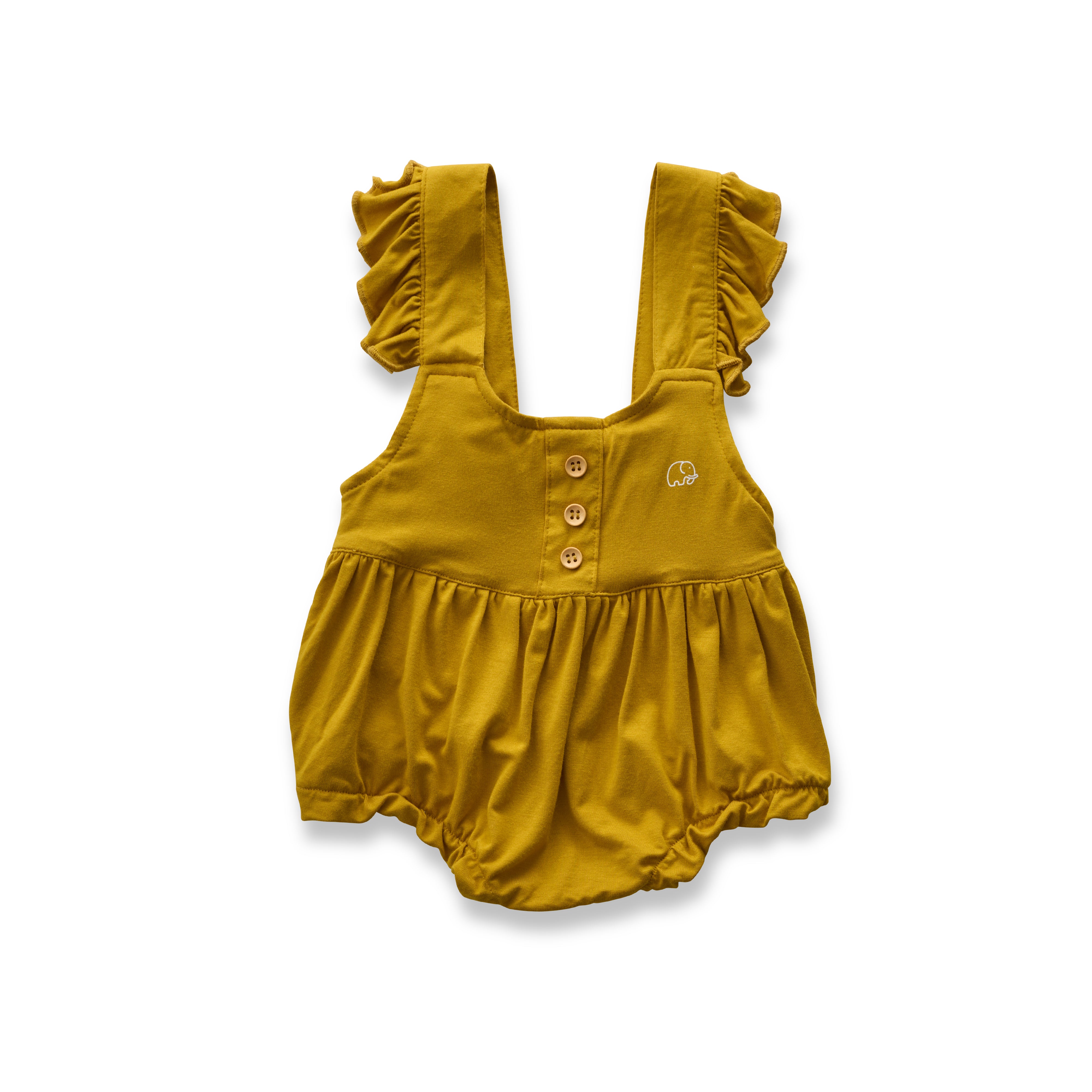 Organic Bamboo Ruffle Romper- Mustard Organic Bamboo Ruffle Romper- Mustard