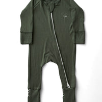 Organic Zipper Romper - Dark Green