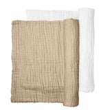 Muslin Bath Towel (6-layered) | Set of 2 (Tan Brown & White)