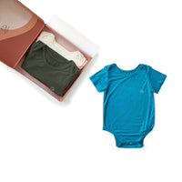 Set of 3 Organic Bamboo Spandex Bodysuit- Gift set - Blue/White/Dark Green