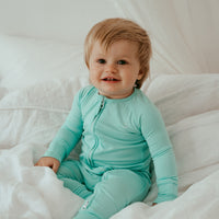 Organic Zipper Romper - Glacier Blue