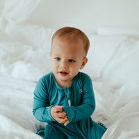 Organic Zipper Romper - Deep Blue