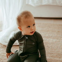 Organic Zipper Romper - Dark Green
