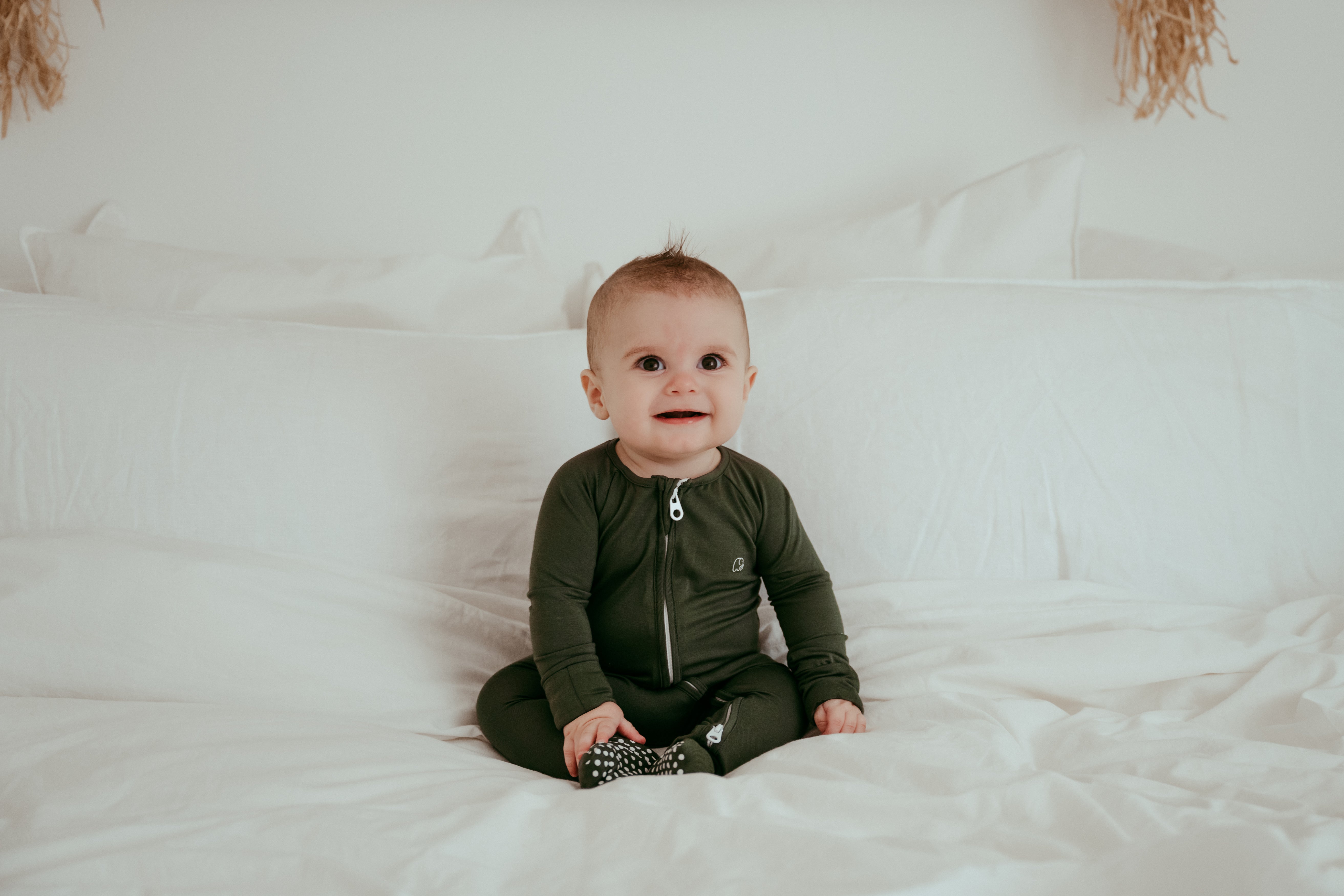 Organic Zipper Romper - Dark Green Organic Zipper Romper - Dark Green