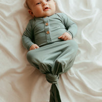 Organic Bamboo Knotted Gown & Beanie Set | Soft Sage