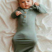 Organic Bamboo Knotted Gown & Beanie Set | Soft Sage