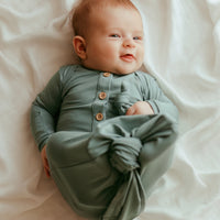 Organic Bamboo Knotted Gown & Beanie Set | Soft Sage