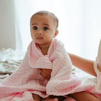 Muslin Bath Towel (6-layered) | Set of 2 (Pink & White)