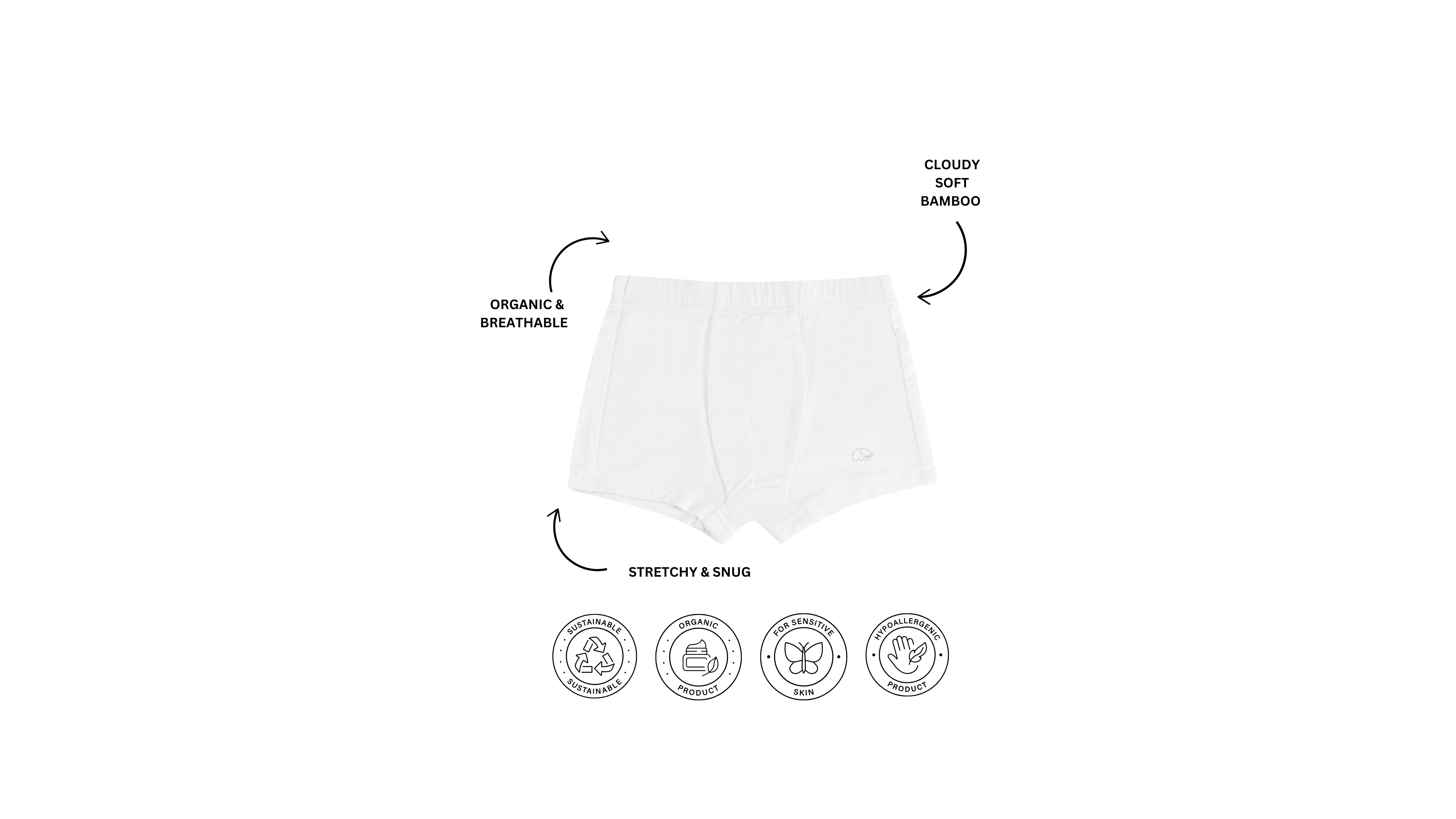 Organic Boys Bamboo Boxer Brief Underwear Set Of 3- White Organic Boys Bamboo Boxer Brief Underwear Set Of 3- White
