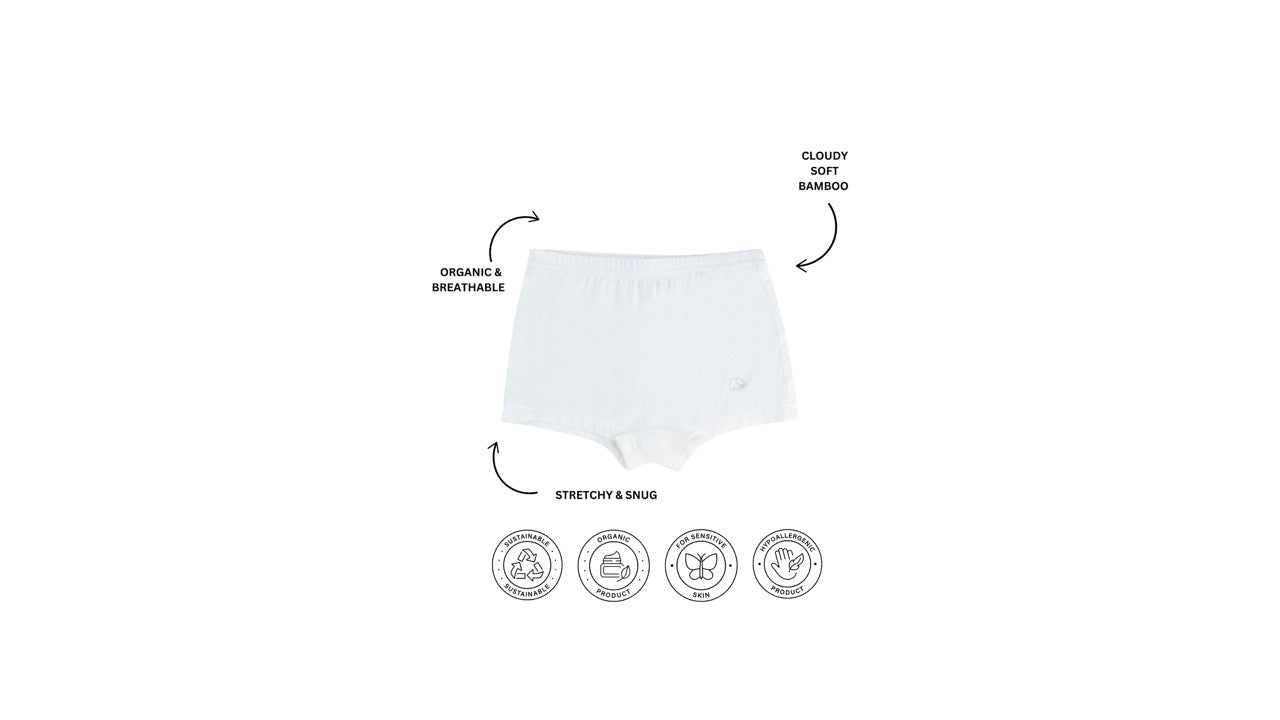 Organic Girls Bamboo Boxer Brief Underwear Set Of 3- Grey/White/Lilac Organic Girls Bamboo Boxer Brief Underwear Set Of 3- Grey/White/Lilac