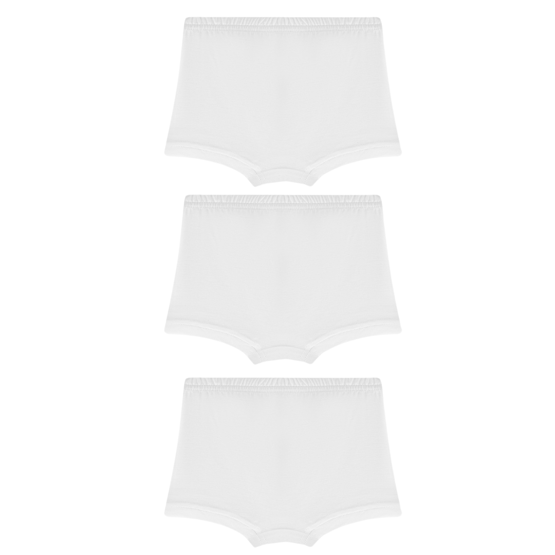 Organic Girls Bamboo Boxer Brief Underwear Set Of 3- White Organic Girls Bamboo Boxer Brief Underwear Set Of 3- White