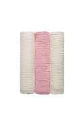 Set of 3- 100% Organic (6 layered) Muslin Bath Towel- Blush & Cloud