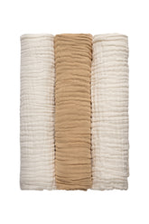 Set of 3- 100% Organic (6 layered) Muslin Bath Towel- Cloud & Sand