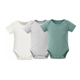 Set of 3 Organic Bamboo Spandex Bodysuit- Gift set - White/Soft Sage/Grey