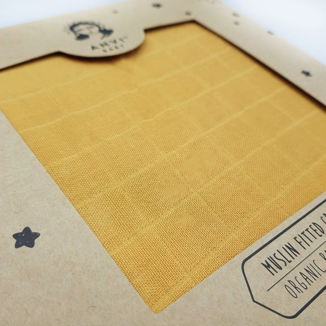 Organic Bamboo Muslin Fitted Crib Sheets | Mustard Brown Organic Bamboo Muslin Fitted Crib Sheets | Mustard Brown