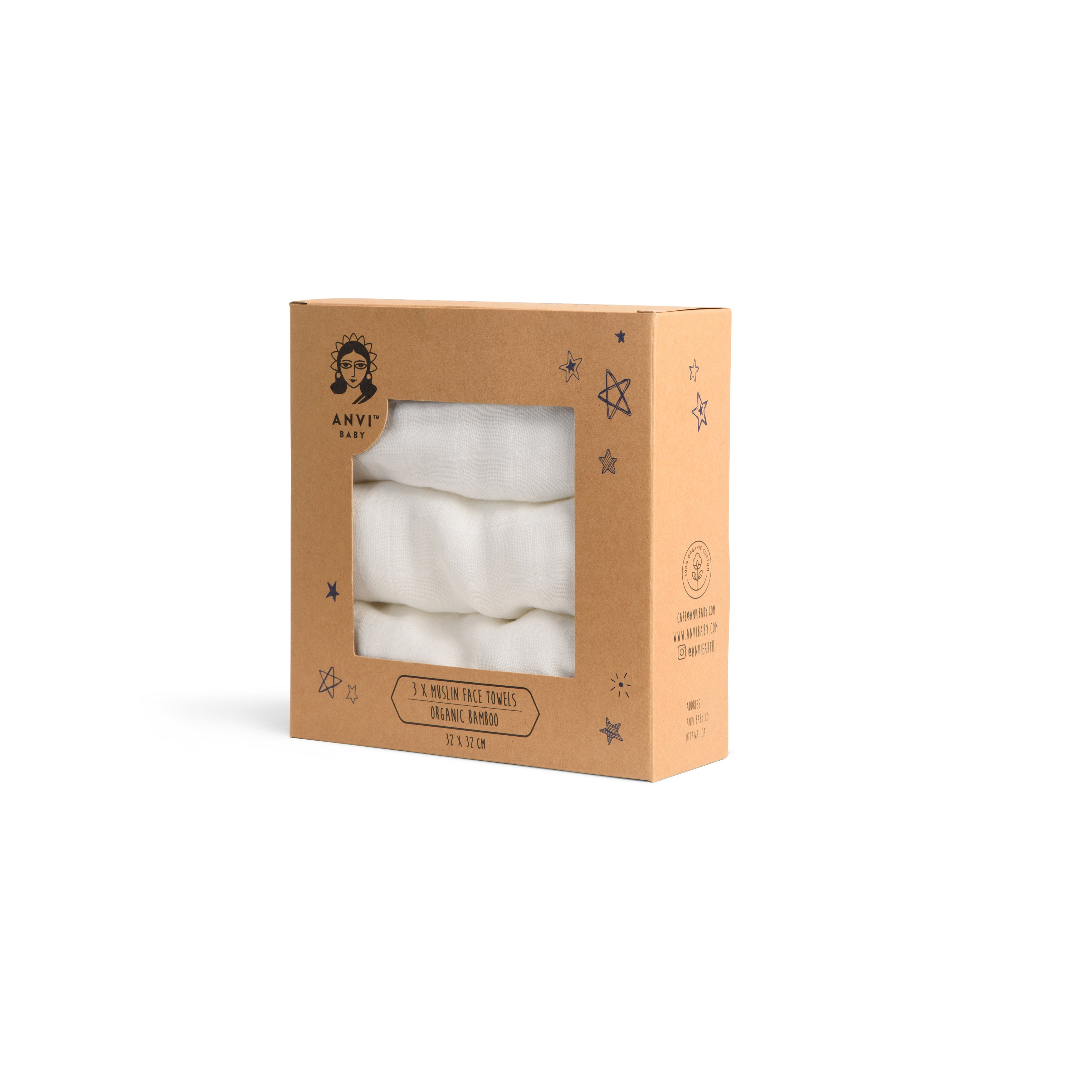 Set of 3 Organic Bamboo Face Cloth - White Set of 3 Organic Bamboo Face Cloth - White