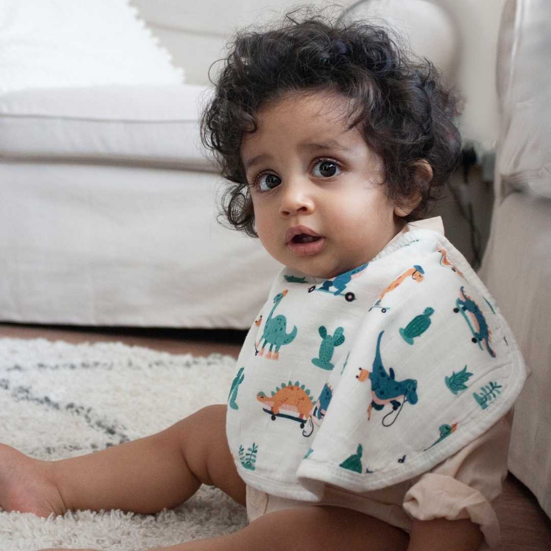 Set of 3 Organic Bamboo Burp & Bib Cloth - Dino Circus Set of 3 Organic Bamboo Burp & Bib Cloth - Dino Circus