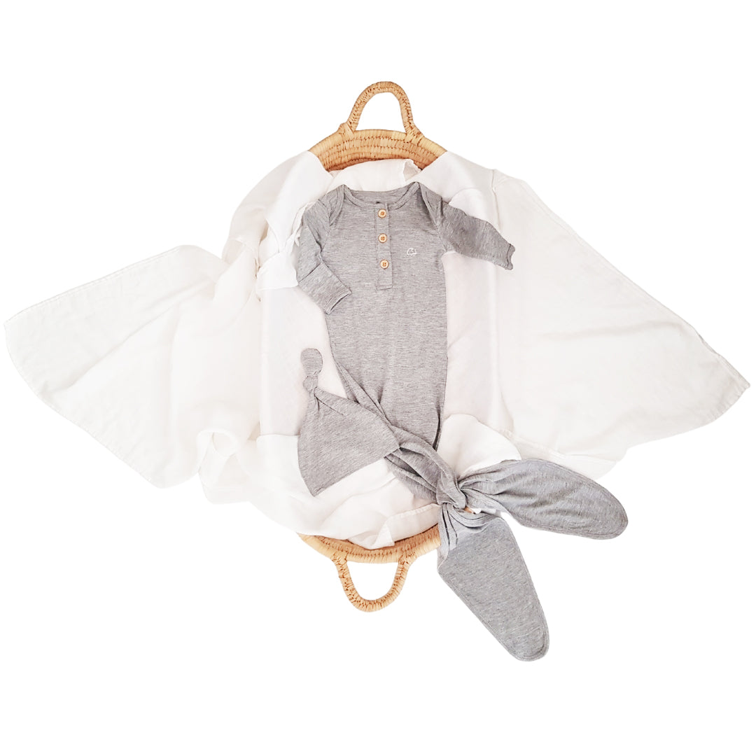 Organic Bamboo Knotted Gown Grey Organic Bamboo Knotted Gown Grey