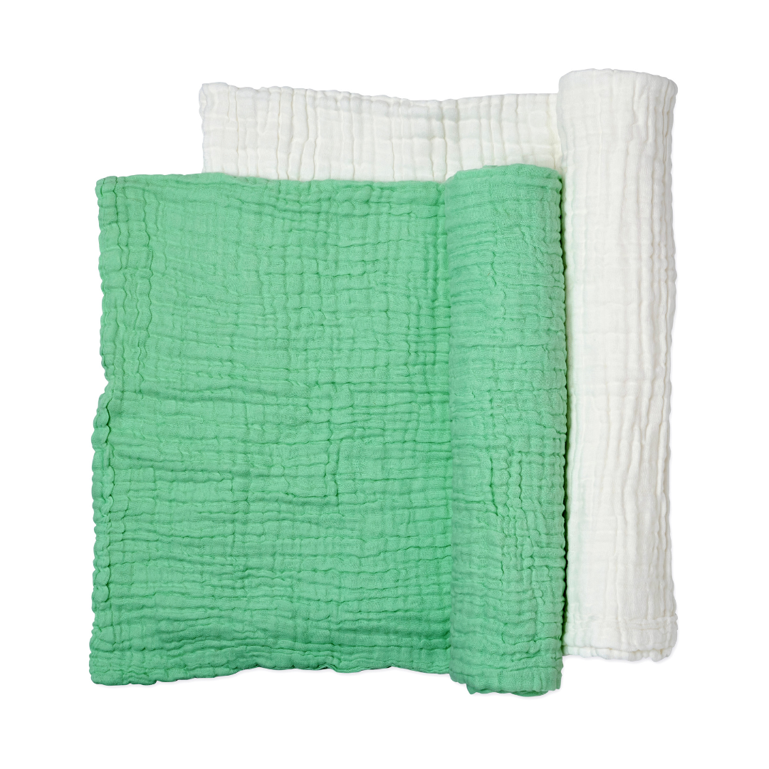 Muslin Bath Towel (6-layered) | Set of 2 (Green & White) Muslin Bath Towel (6-layered) | Set of 2 (Green & White)