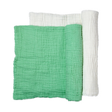 Muslin Bath Towel (6-layered) | Set of 2 (Green & White)