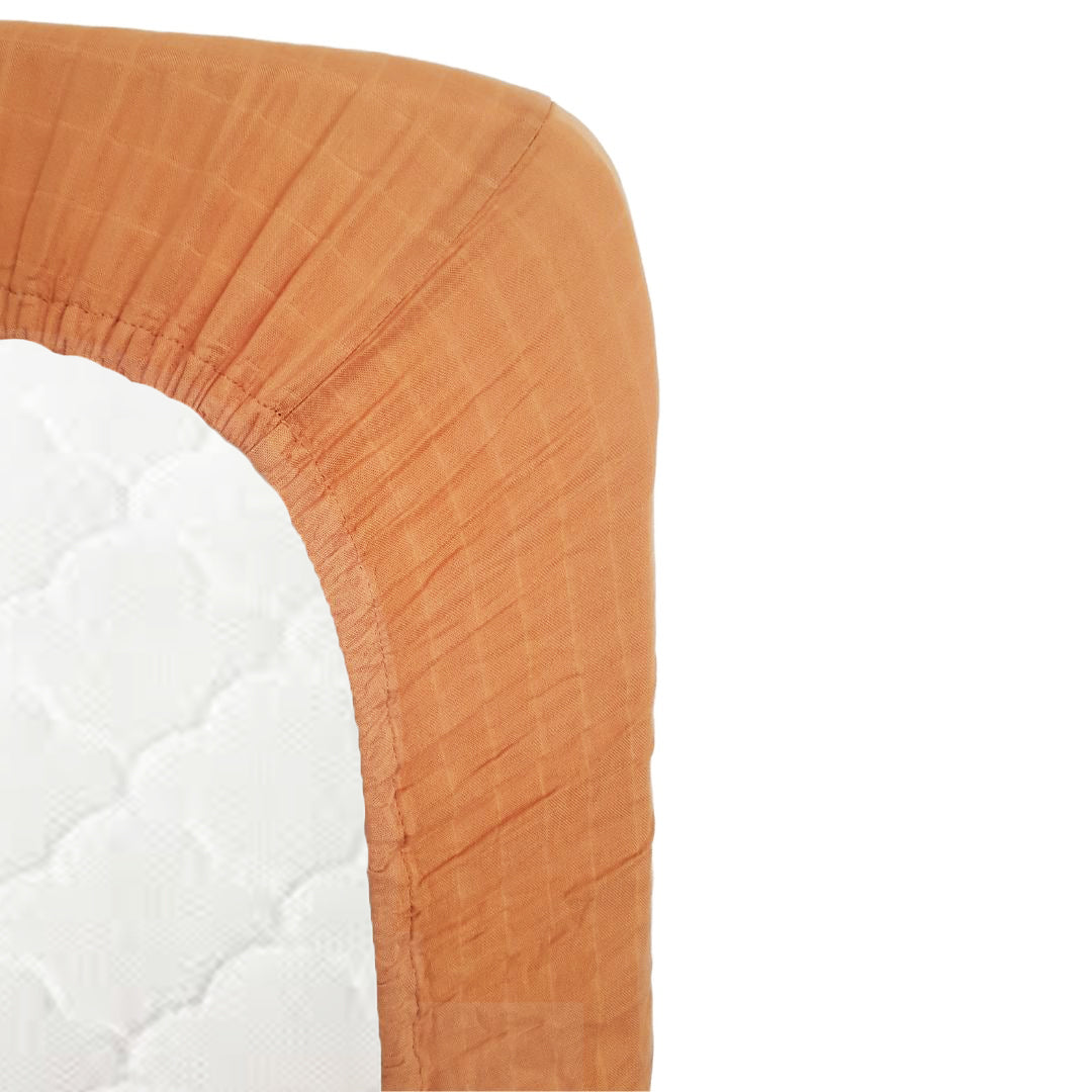 Organic Bamboo Muslin Fitted Crib Sheets | Mustard Brown Organic Bamboo Muslin Fitted Crib Sheets | Mustard Brown