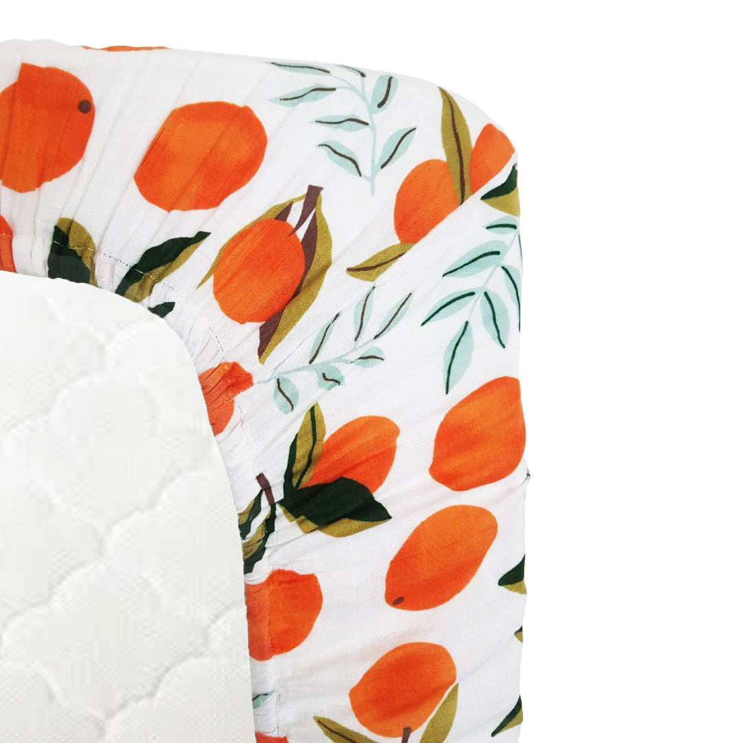 Organic Bamboo Muslin Fitted Crib Sheets | Orange Fields Organic Bamboo Muslin Fitted Crib Sheets | Orange Fields