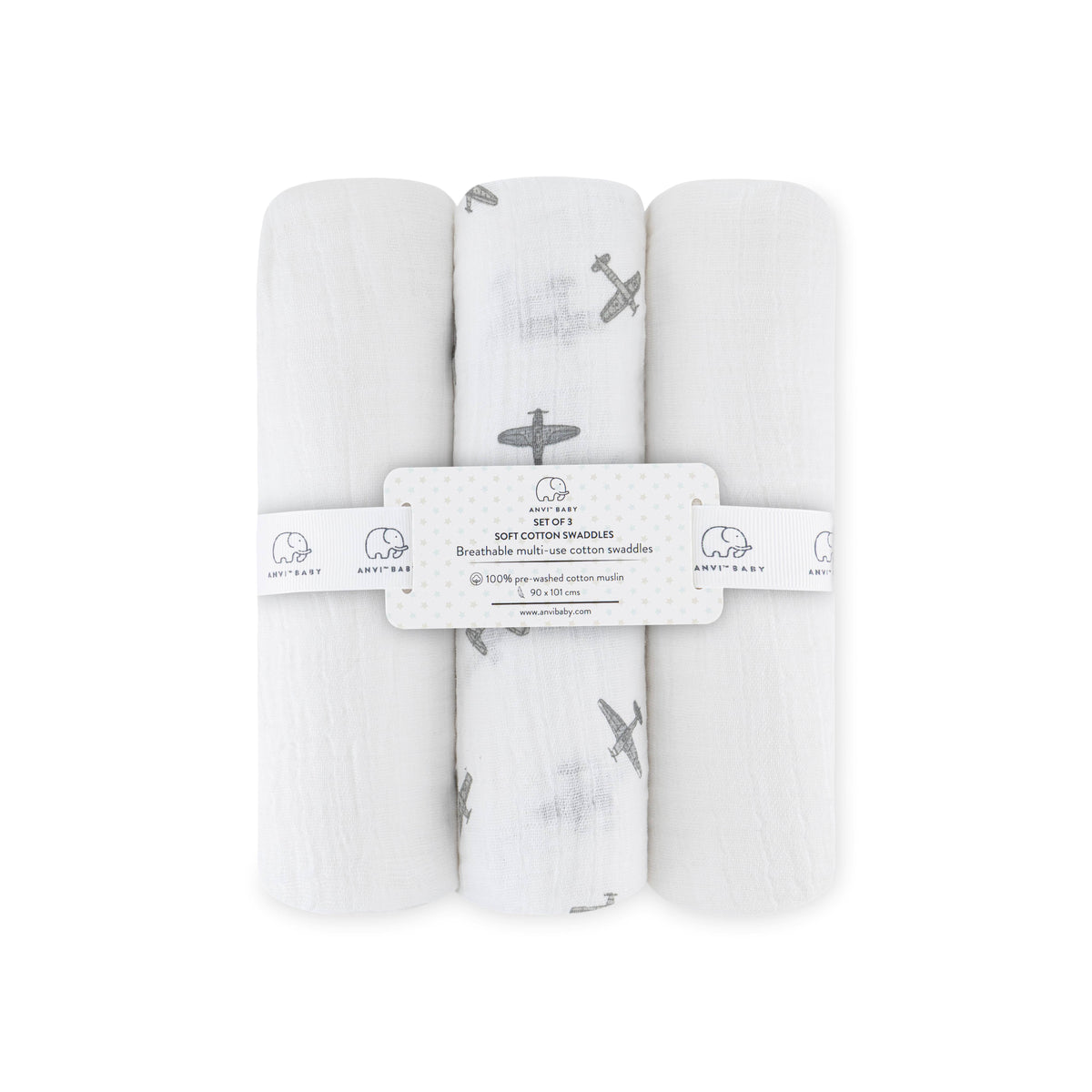 Set of 3- Cotton Swaddle Airplane