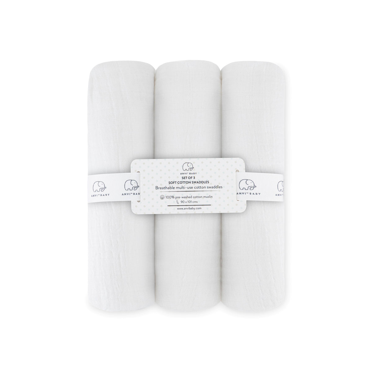 Set of 3- Cotton Swaddle White