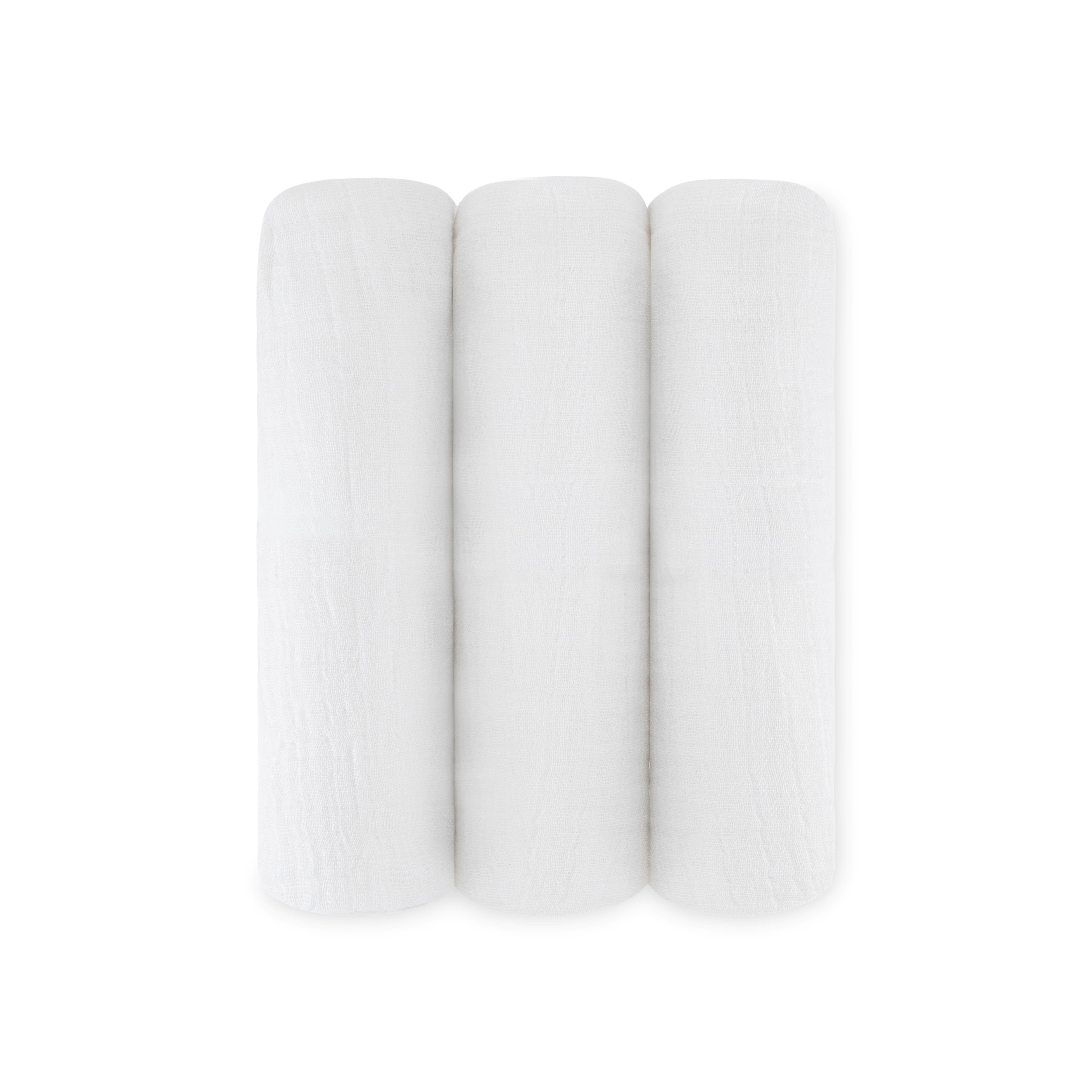 Set of 3- Cotton Swaddle White