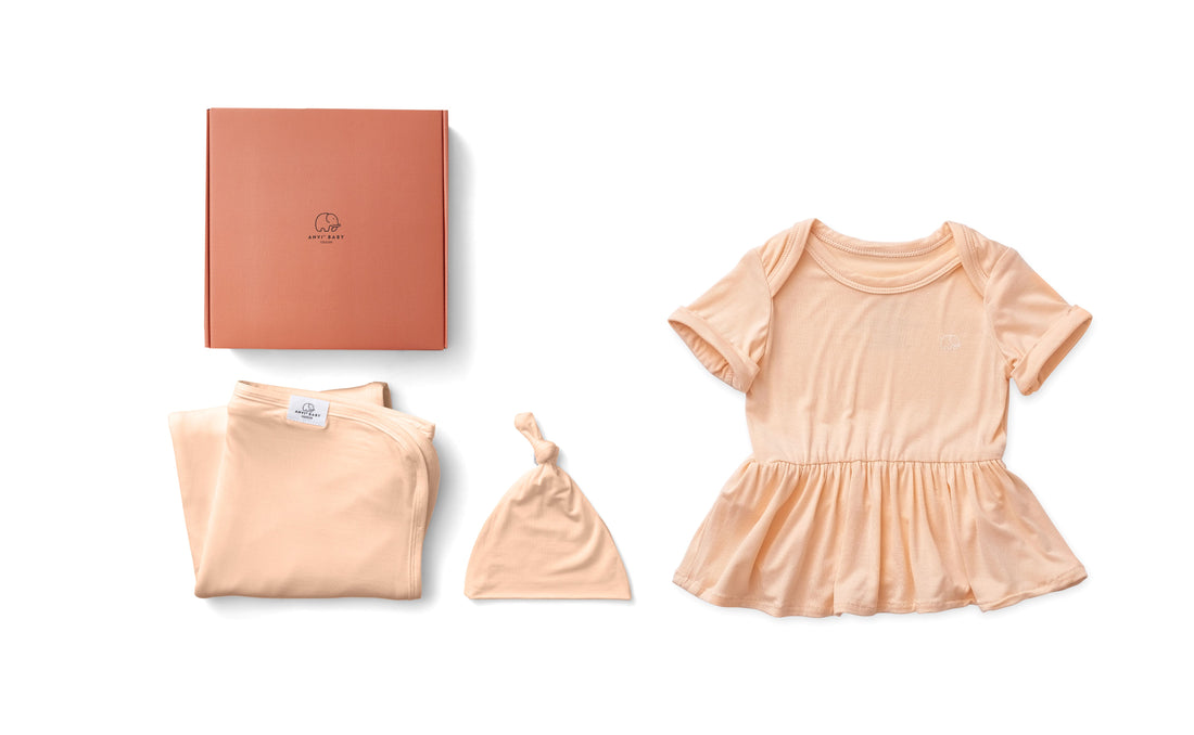 Bamboo Onesie Dress New Born Gift Set- Girls - Peach