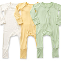 Set of 3 Bamboo Spandex Zipper Sleepsuit- Light Mint/Lemon/ White