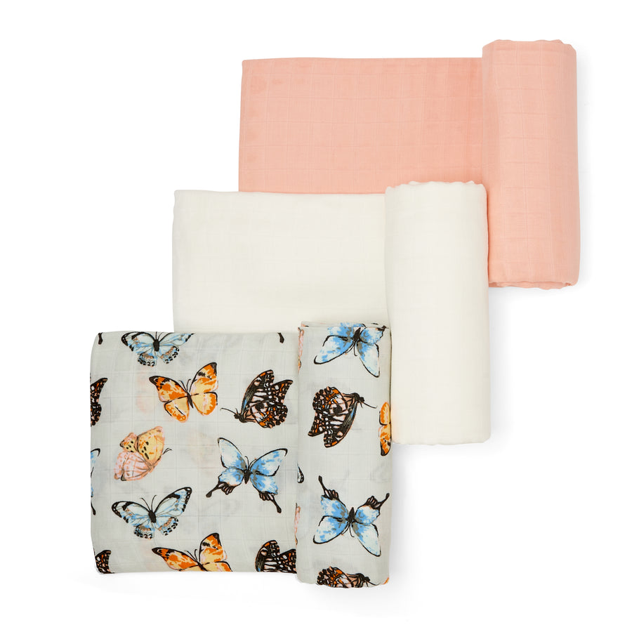Set of 3 Organic Bamboo Swaddle- Butterfly Dreams