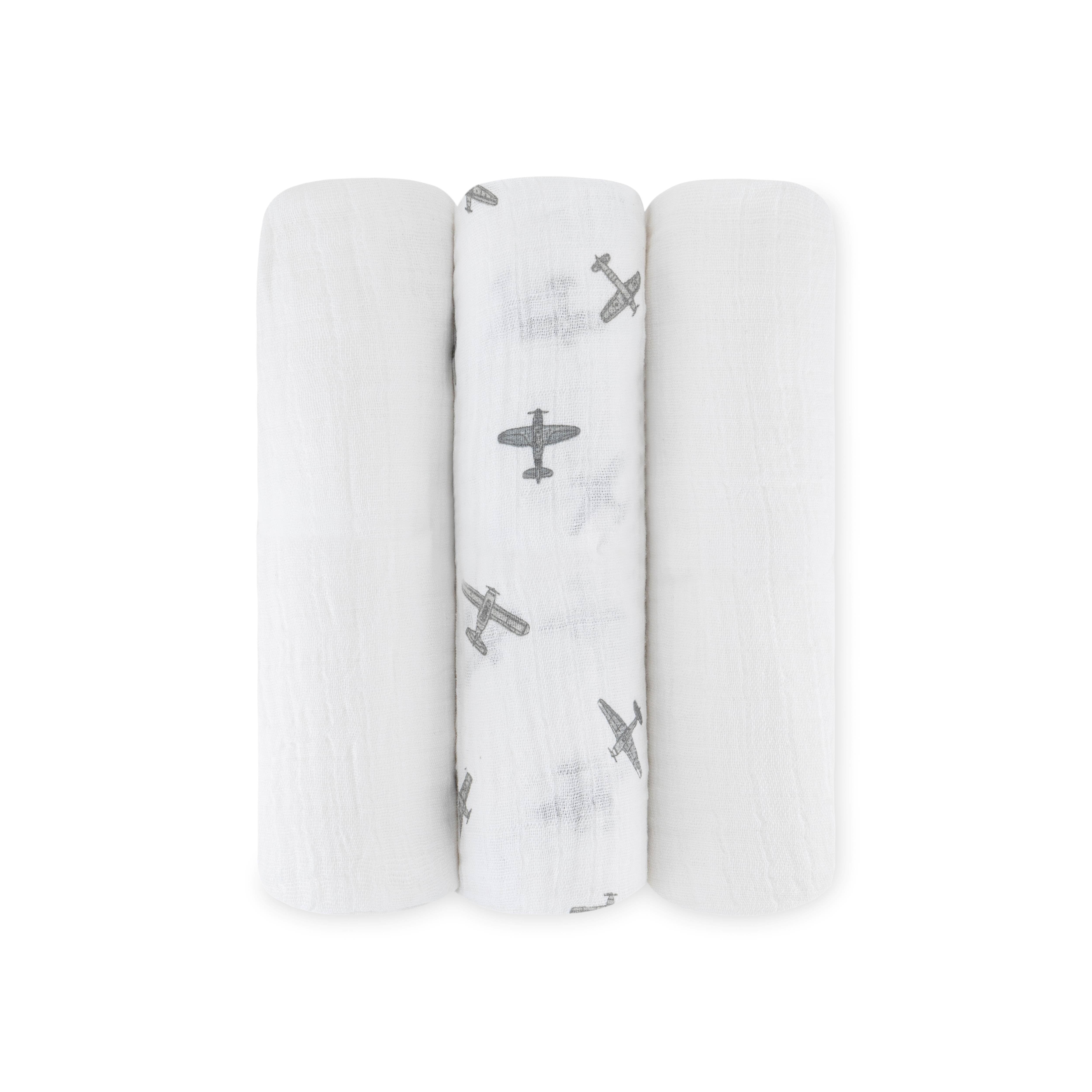 Set of 3- Cotton Swaddle Airplane