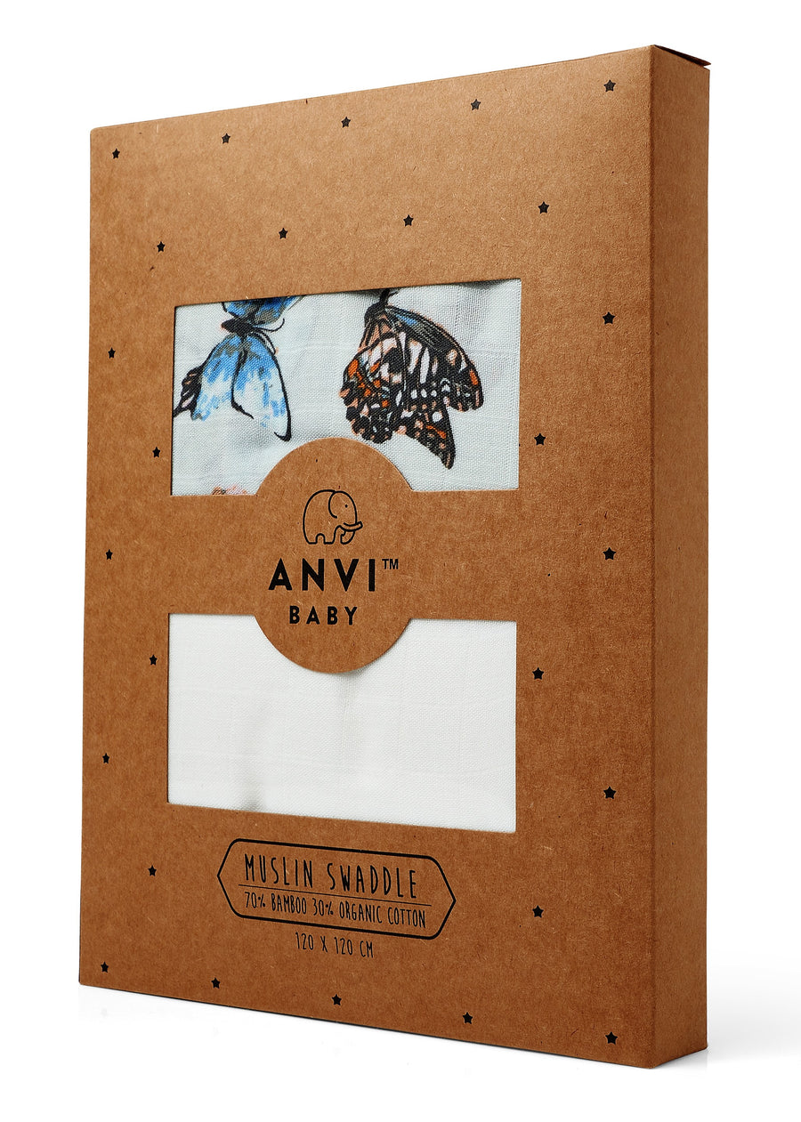 100% Organic Cotton Muslin Swaddle Wrap | Butterfly Dreams