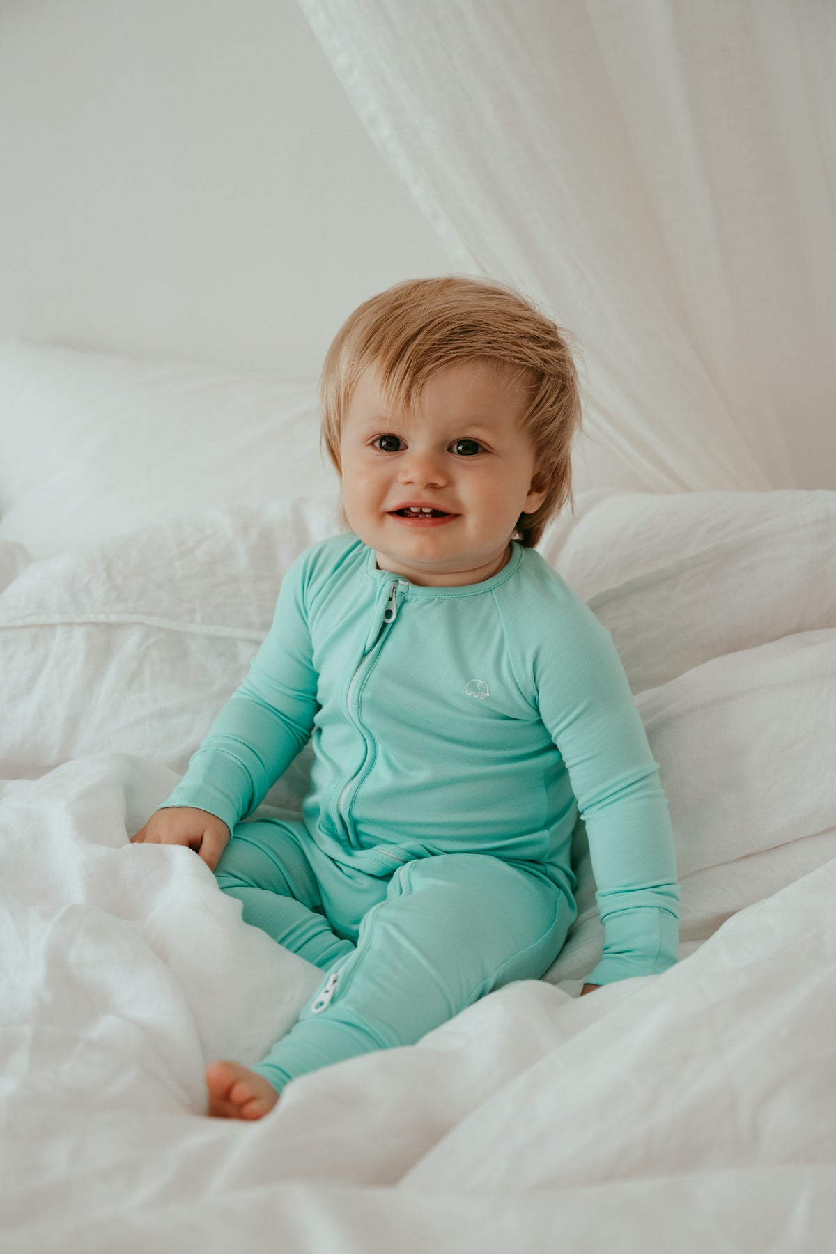 Organic Zipper Romper - Glacier Blue