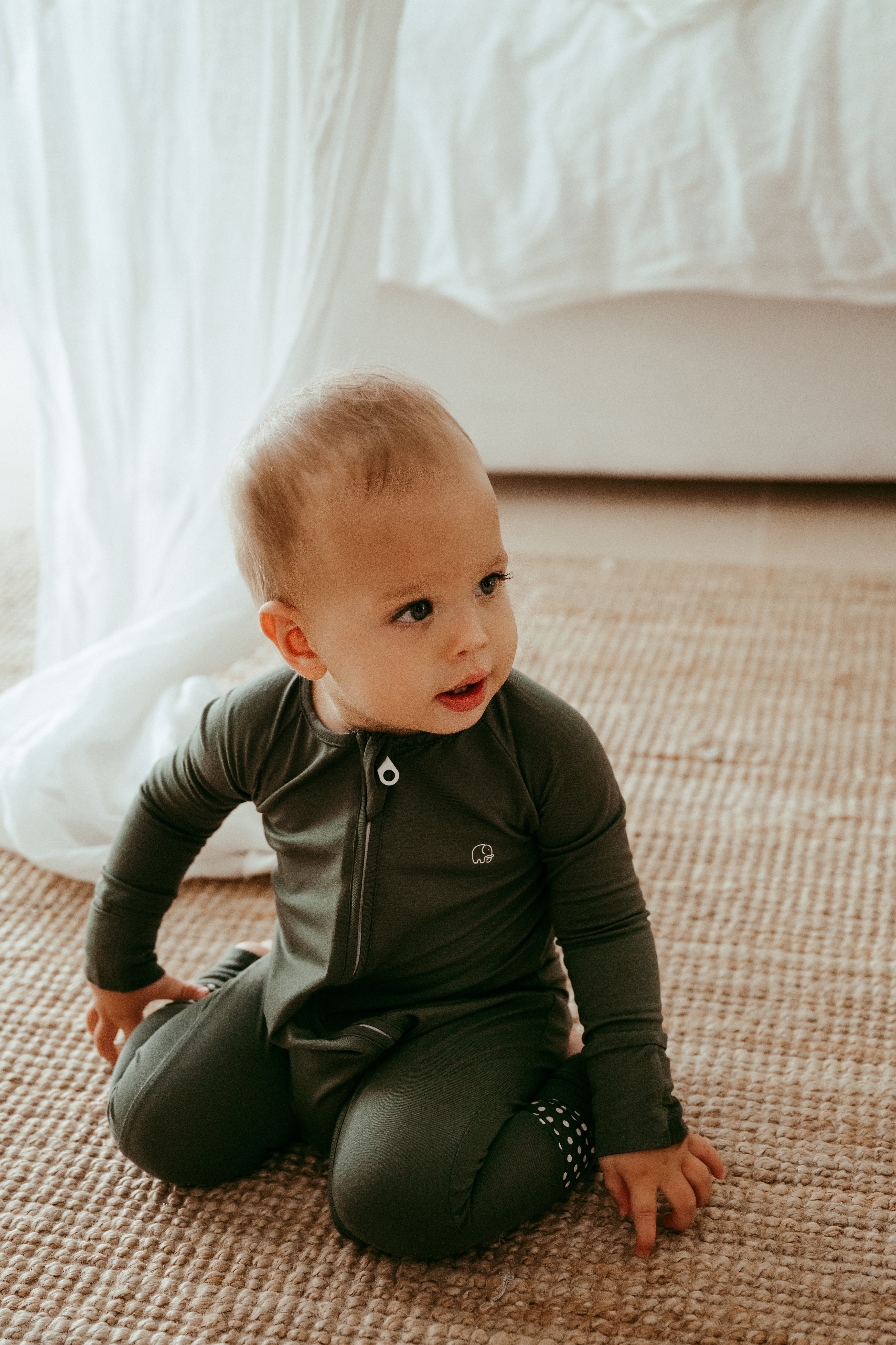 Organic Zipper Romper - Dark Green