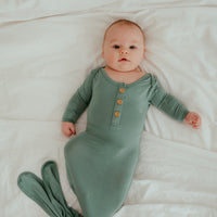 Organic Bamboo Knotted Gown & Beanie Set | Soft Sage