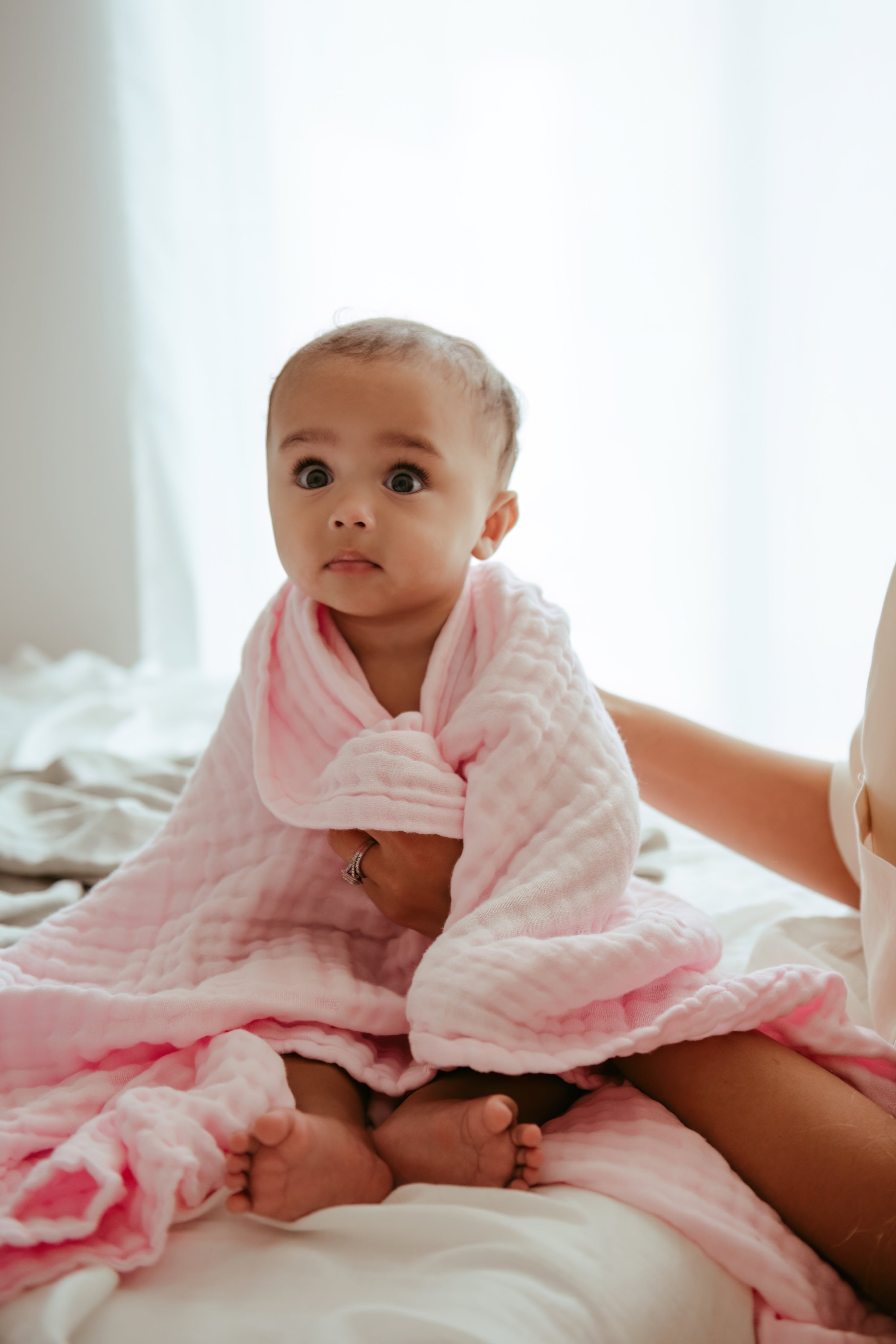 Set of 3- 100% Organic 6 layered Muslin Bath Towel- Blush & Cloud