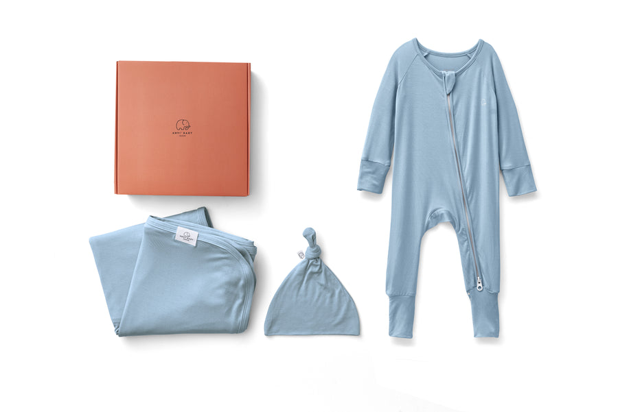 Bamboo Swaddle & Sleep Suit Newborn Gift Set- Celestial Blue