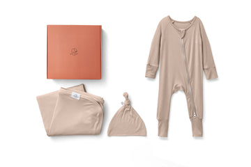 Bamboo Swaddle & Sleep Suit Newborn Gift Set- Mocha