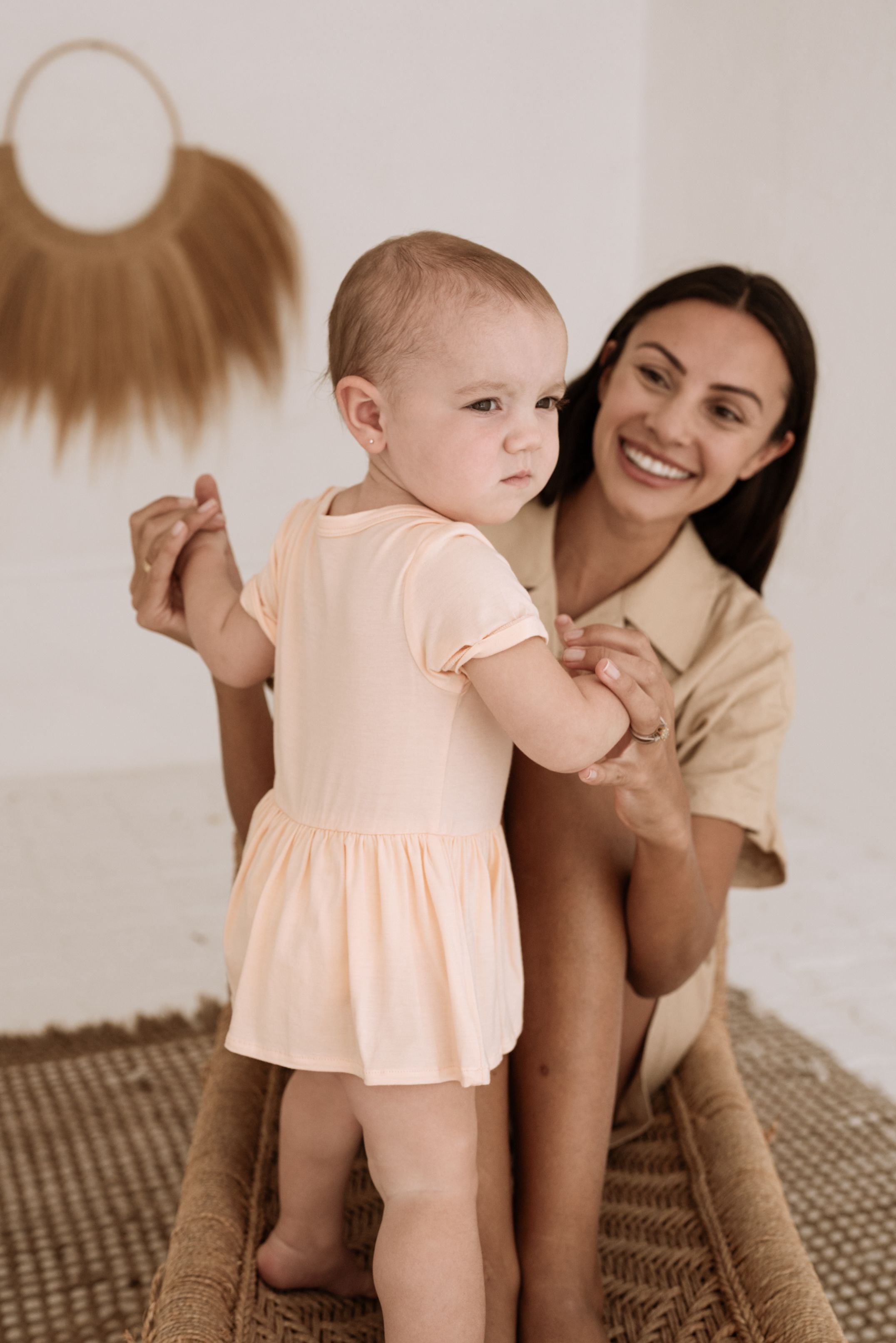 Organic Bamboo Spandex Onesie Dress- Peach