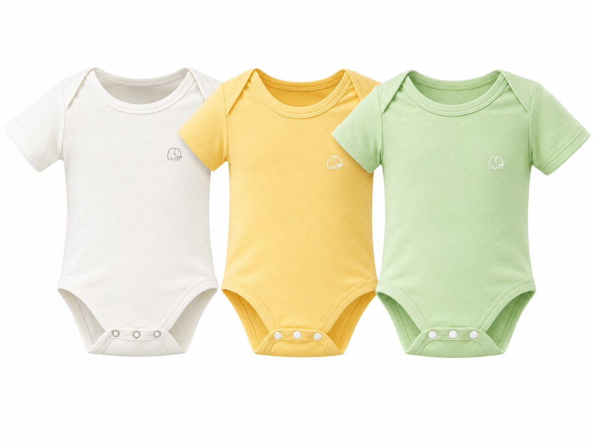 Set of 3 Organic Bamboo Spandex Bodysuit- Gift set Light Mint/Lemon/ White