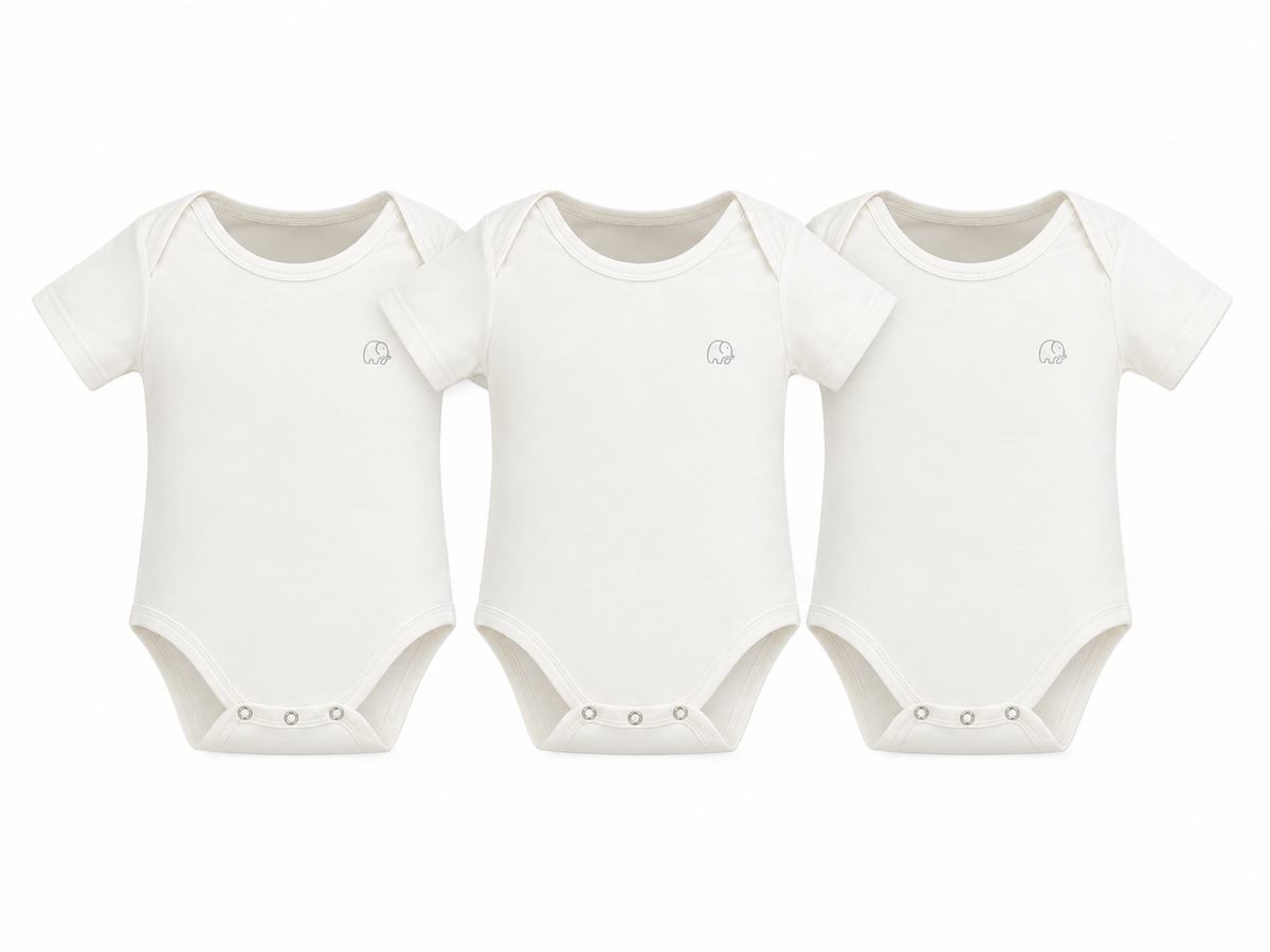 Set of 3 Organic Bamboo Spandex Bodysuit- Gift set - White