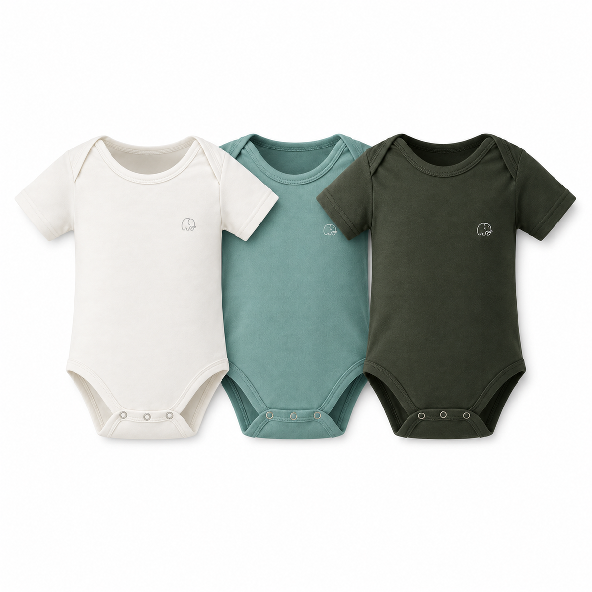 Set of 3 Organic Bamboo Spandex Bodysuit- Gift set - White/Soft Sage/ Dark Green