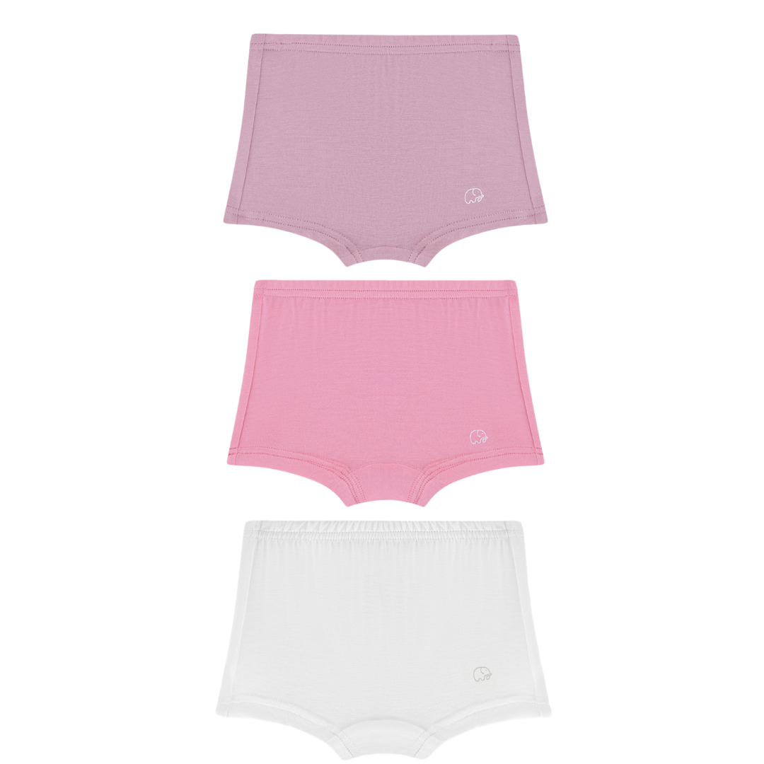 Organic Girls Bamboo Boxer Brief Underwear Set Of 3- Lilac/Pink/White
