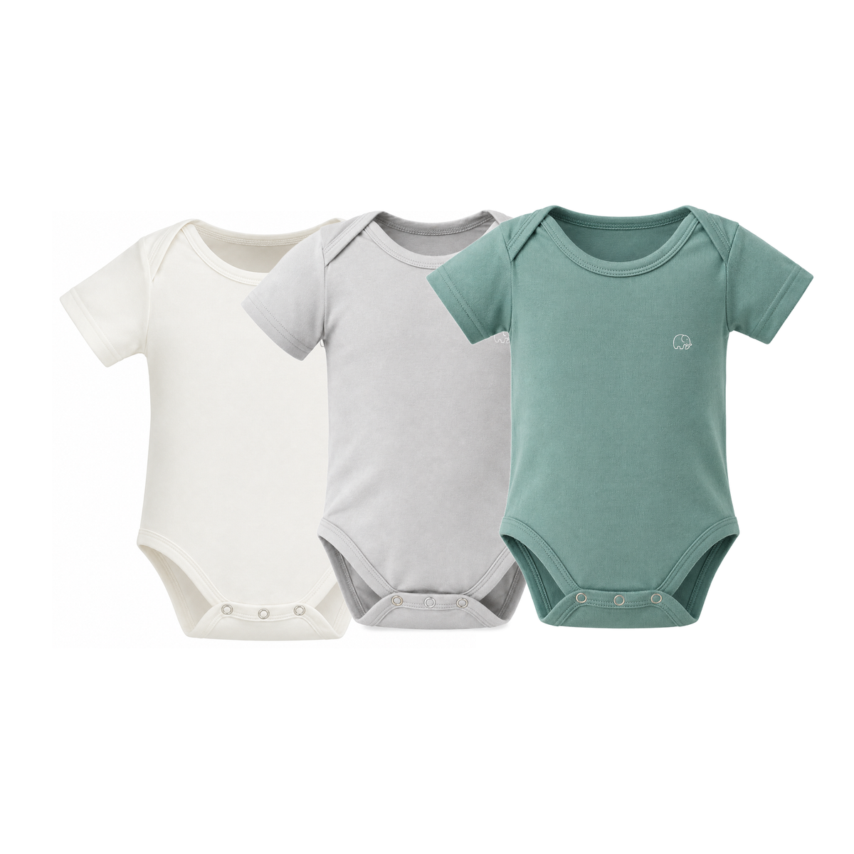 Set of 3 Organic Bamboo Spandex Bodysuit- Gift set - White/Soft Sage/Grey