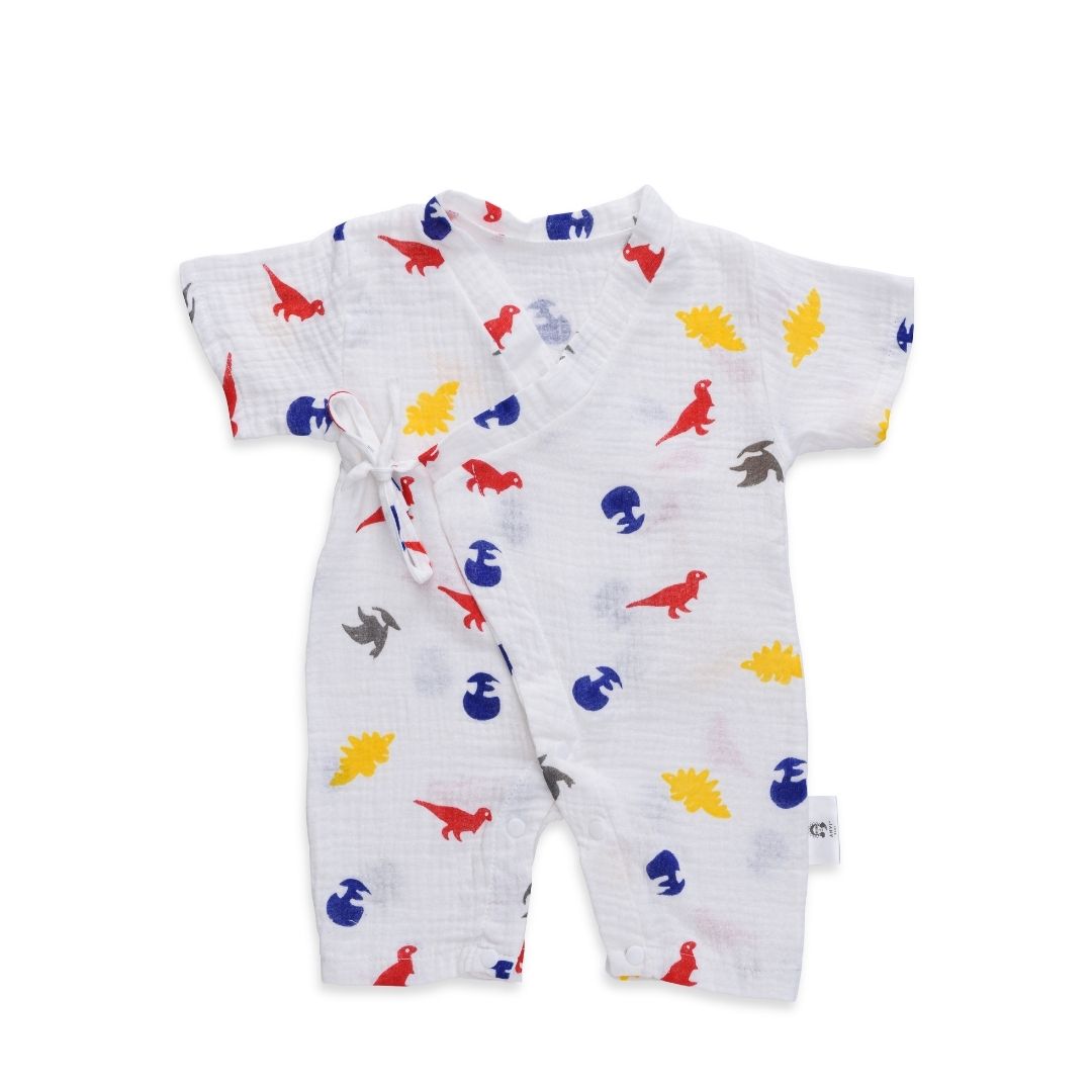 Organic Muslin Kimono Romper - Dino-mite