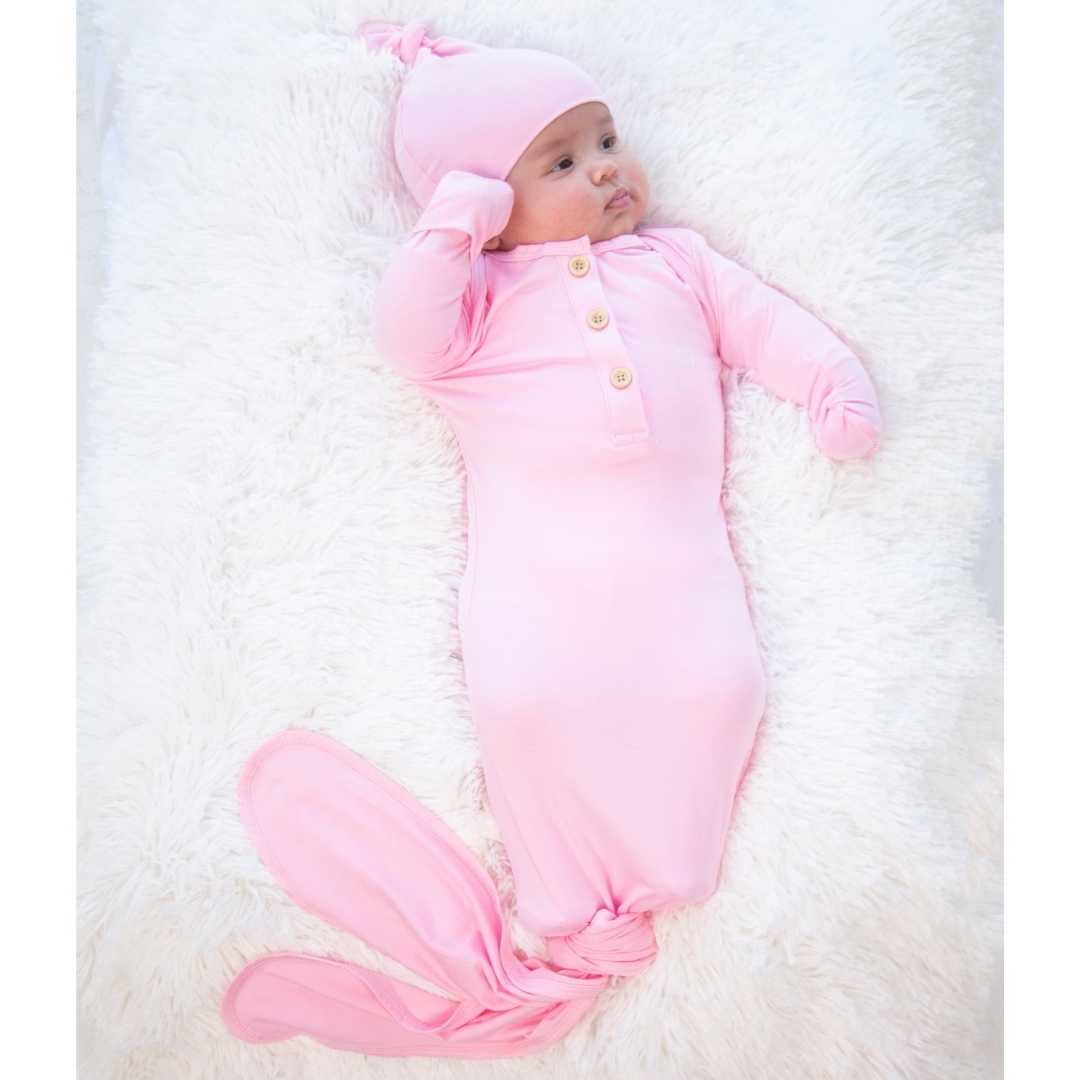 Organic Bamboo Knotted Gown & Beanie Set | Rose Blush