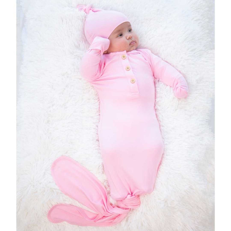 Organic Bamboo Knotted Gown & Beanie Set | Rose Blush