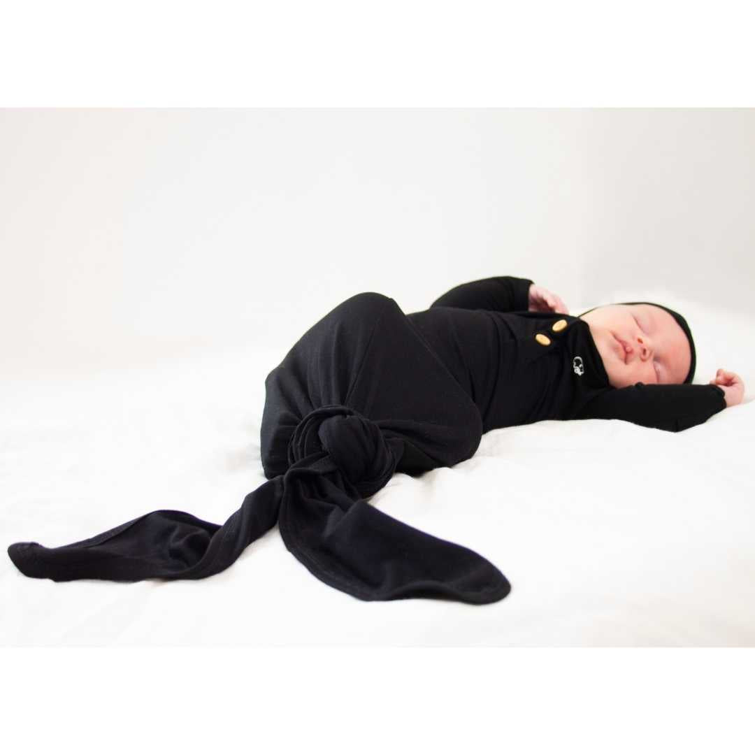 Organic Bamboo Knotted Gown & Beanie Set | Charcoal